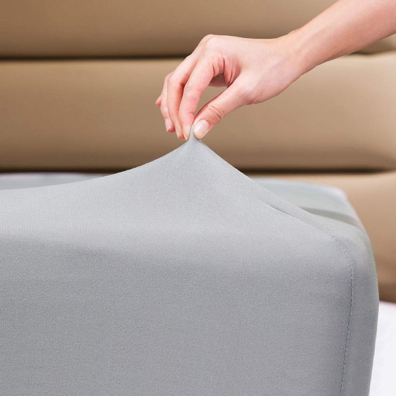 COSMOPLUS Fitted Sheet- COSMOPLUS Full Fitted Sheet Only(No Flat Sheet or Pillow Shams) 4 Way Stretch Micro-Knit Snug Fit Wrinkle Free for Standard Mattress and Air Bed Mattress from 8  Up to 14  Light Gray - Image 1